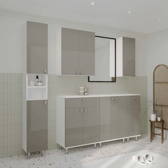 Zaria Cabinet de baie L30xA22xÎ72cm Glossy Grey/Alb