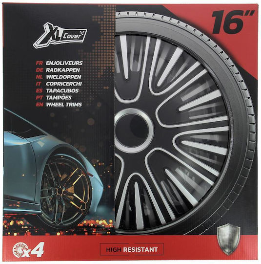 Xl Cover Set Car Hubcaps 4 Pieces 16" Silver Black 550355