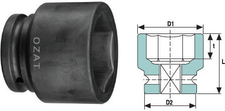 1.1/2'' 6-point Short Impact Socket Size 55