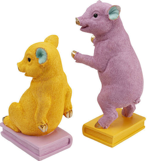 Book End Holders Pig Party Polyresin Orange Purple Set of 2 Pieces 12.8x15x29.5cm