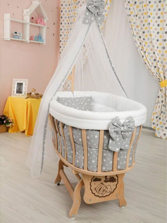 Baby Cradle Set with Lace Natural Wood Gray 95x65x85cm