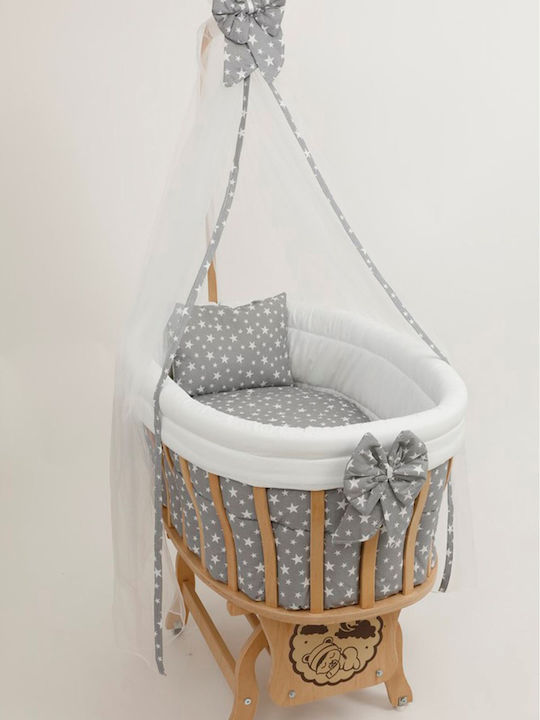 Baby Cradle Set with Lace Natural Wood Gray 95x65x85cm