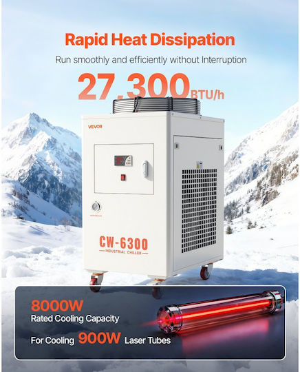Industrial Water Cooler Vevor 8000w Cooling System Industrial Water Cooler Compressor Maximum Flow 70 L Min Tank Capacity 40l Laser Engraving Machine Laser Co2 Tube Cutting Cooler
