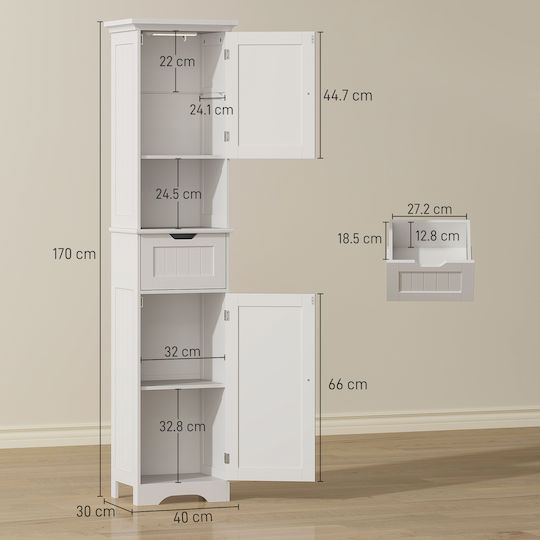 HomCom Бански Шкаф 40x30x170см Бял