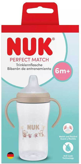 Nuk Εκπαιδευτικό Μπιμπερό Πλαστικό με Λαβές Μπεζ για 6m+ 260ml