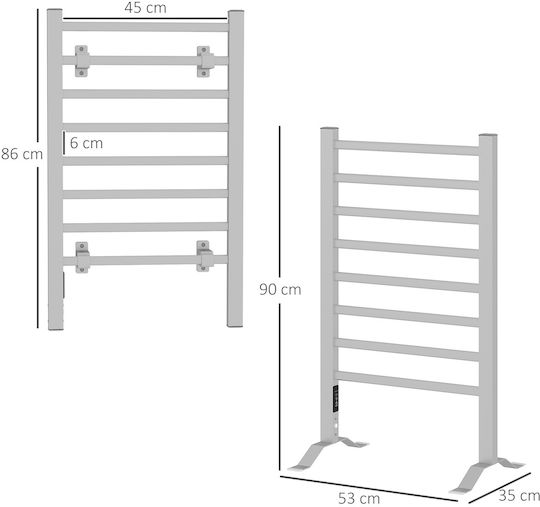 HomCom Ηλεκτρική Πετσετοκρεμάστρα 150W 90x53cm Ασημί