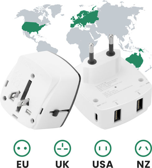 Akashi Travel Adapter Usa Europe Uk Australia 2x Usb 2x Usb C 20w White