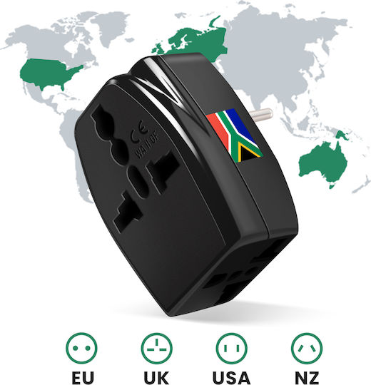 Akashi Reise-Steckdosenadapter Steckdose Typ D Südafrika 3 Steckdosen Schwarz