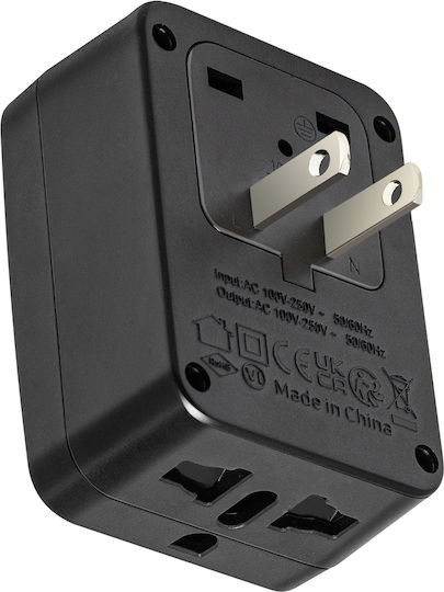 Akashi Travel Adapter Socket Type A Usa Japan China 3 Outlets Black