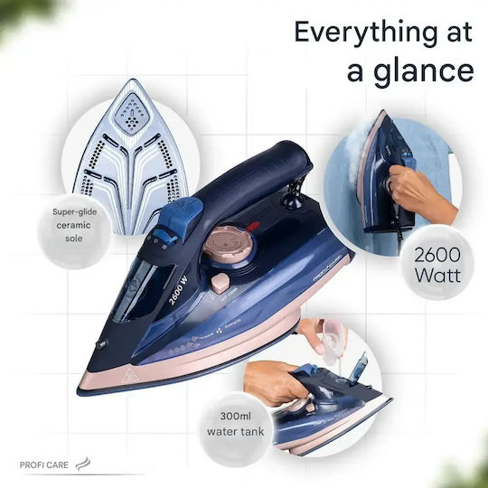 ProfiCare Steam Iron 2600W with Ceramic Plate navy blue/rose gold