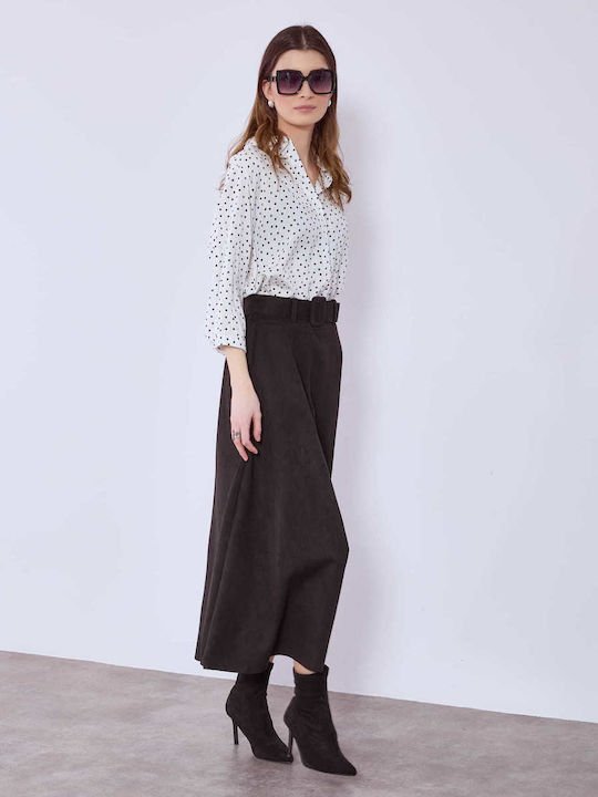 Celestino Women's Midi Skirt Suede Look Loose Fit Black