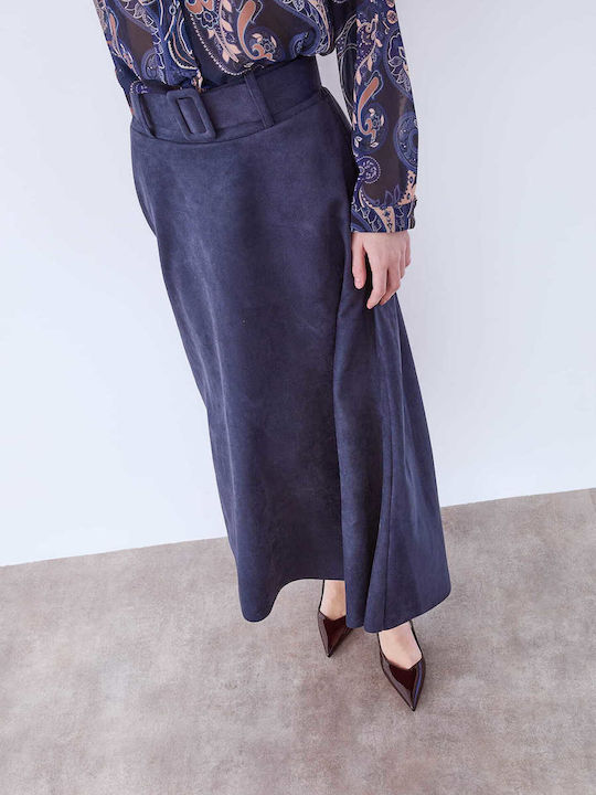 Celestino Women's Skirt Midi Suede Look Loose Fit Dark Blue