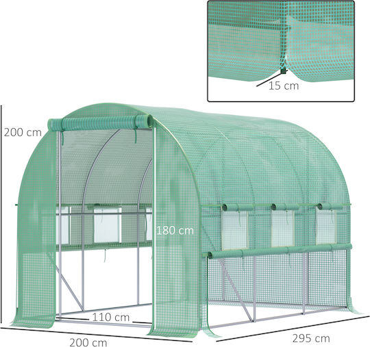 Outsunny 845-611GN Greenhouse Tunnel with Metal Frame 2.95x2x2m