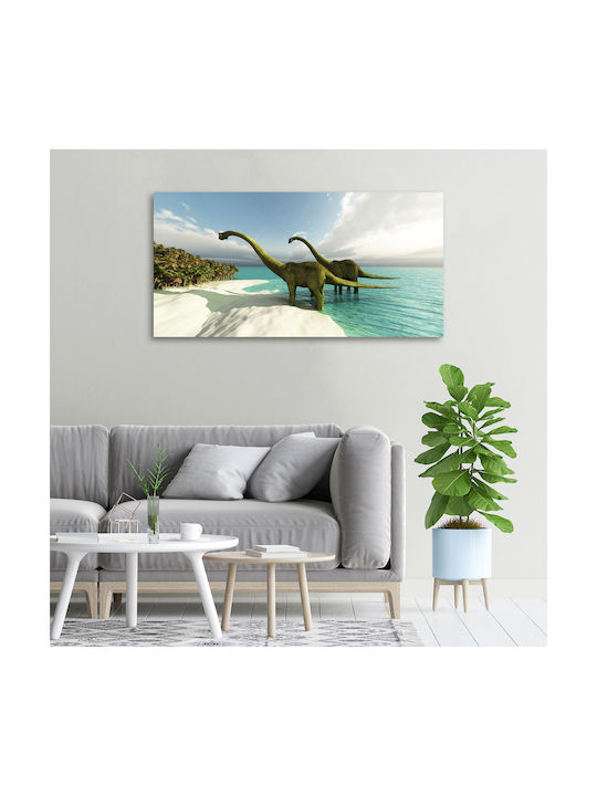 Panou De Perete Din Pânză Potrivit Pentru Orice Cameră Dinozauri La Plajă 100x50 Cm