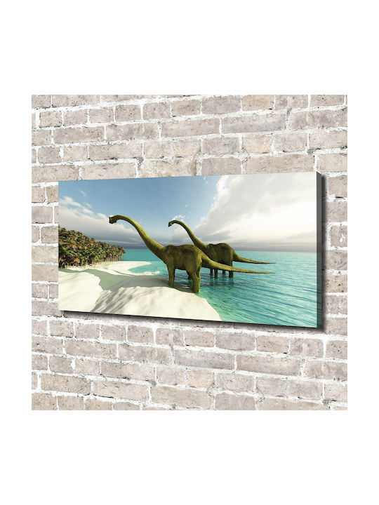 Canvas Wall Art Refined Finish Dinosaurs On The Beach 140x70 Cm