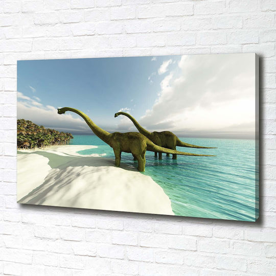 Kinder Wandkunst Canvas Mit Sorgfältigem Finish Dinosaurier Am Strand 100x70 Cm