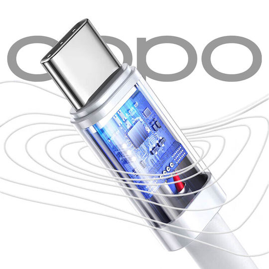 Oppo Зарядно с вграден кабел с USB-A порт USB-C 65W Бял (VCA7GACH)