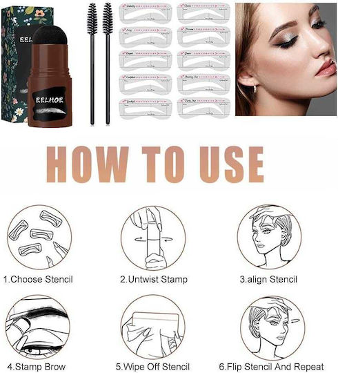 Waterproof Eyebrow Stamp with 10 Stencils & 2 Brushes Black
