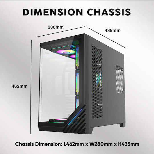 Armaggeddon X-CURVE Giga 10 Gaming Midi Tower Computer Case with Side Window and ARGB Lighting Black