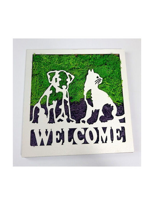 Decorative Welcome Picture Stabilized Moss Animal Silhouettes 20x20 Cm Green