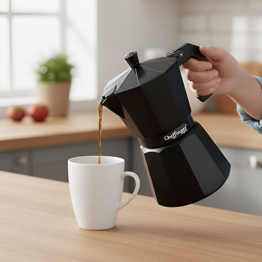 Cheffinger Cafetieră Italiană din Aluminiu 320ml 6 Cești Mâner Ergonomic Negru