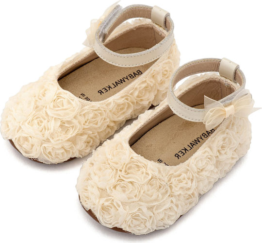 Babywalker Taufschuhe Für Mädchen Leder Pumpen Weiche Sohle Ecru