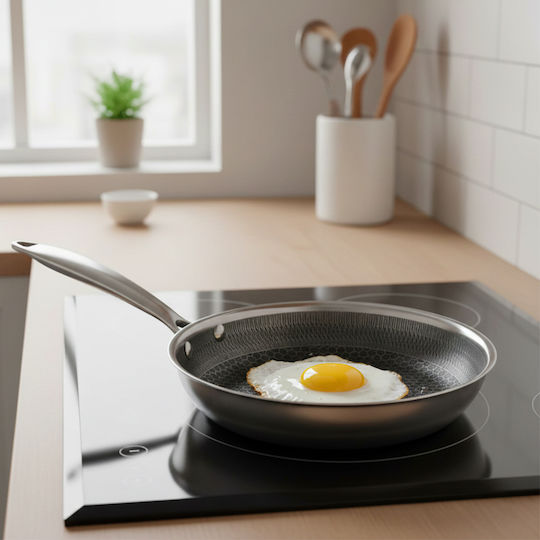 Cheffinger 28cm Frying Pan Honeycomb Coating Long Handle Silver