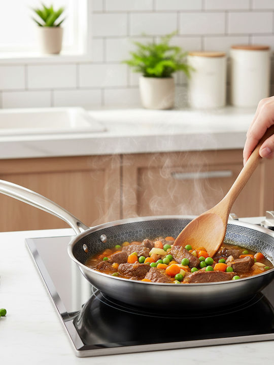 Cheffinger 24cm Frying Pan Honeycomb Coating Long Handle Silver