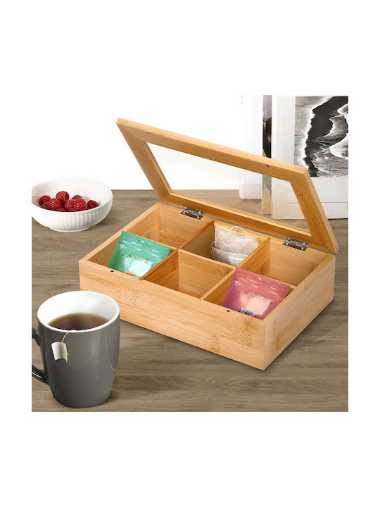 Cheffinger Glazed Tea Box 6 Elegant Practical Storage Compartments Brown Beige