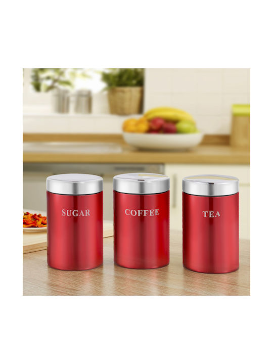 Cheffinger Satz 3 Rostfreier Stahl Behälter Kaffee Tee Zucker Luftdicht Rot