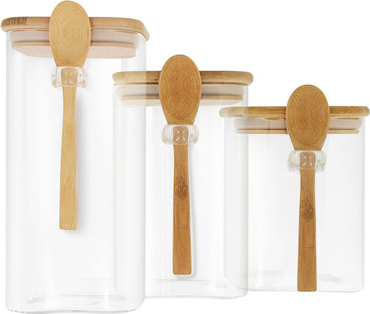 Cheffinger Set 3 Glass Storage Jars Airtight Cork Stopper Sienna