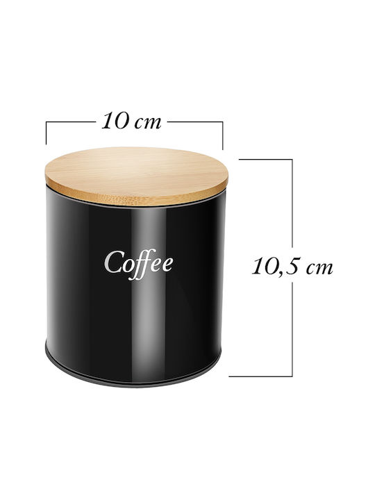Cheffinger Set 3 Stainless Steel Boxes Bamboo Lid Coffee Sugar Tea Black Brown