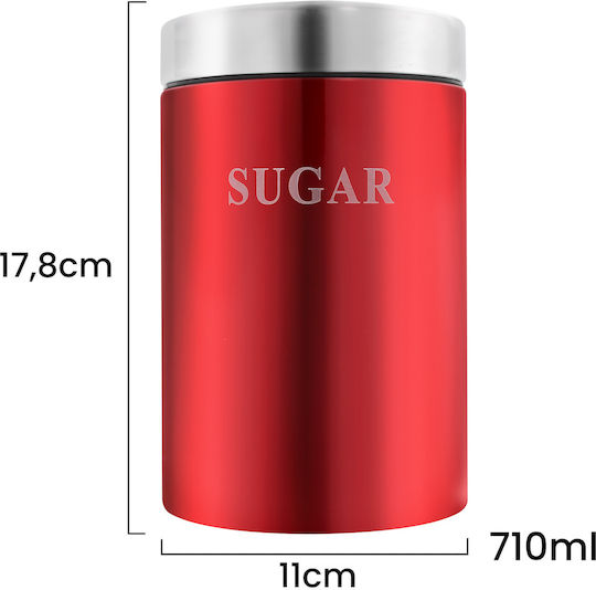 Cheffinger Lot 3 Stainless Steel Boxes Coffee Tea Sugar Airtight Red