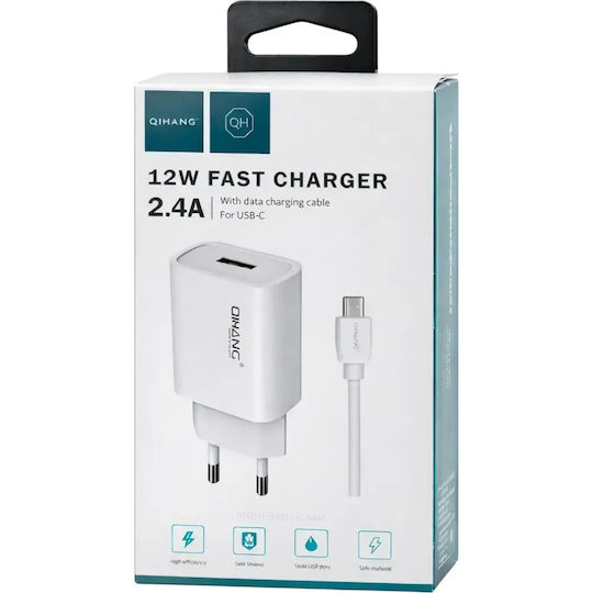 QIHANG Ladegerät mit USB-A Anschluss und Kabel USB-C 12W Weißs (Z59)