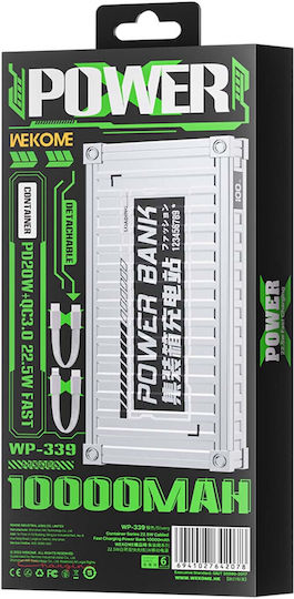 WK WP-339 Power Bank 10000mAh 20W cu Port USB-A Livrarea energiei Argintiu