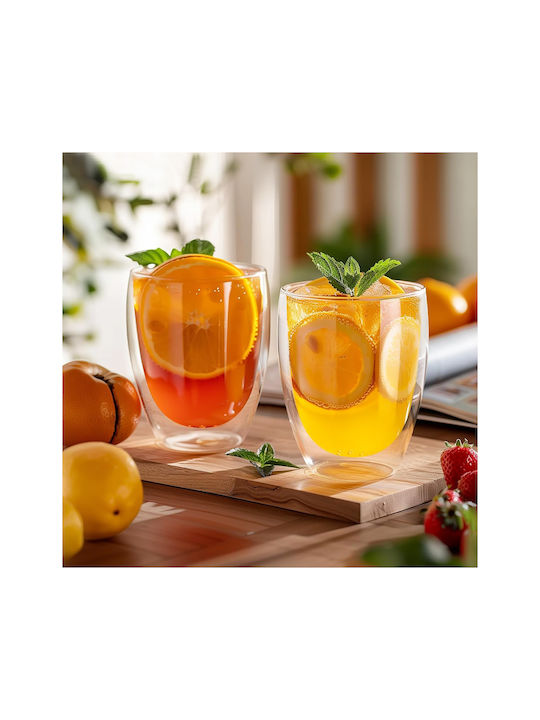 Cheffinger Комплект 2 Двойностенни Чаши за Пиене 350ml от Боросиликатно Стъкло Sienna