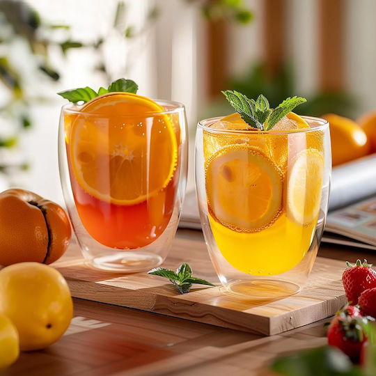 Cheffinger Set 2 Double Wall Drinking Glasses 350ml In Borosilicate Glass Sienna Cheffinger Set 2 Double Wall Drinking Glasses 350ml In Borosilicate Glass Sienna