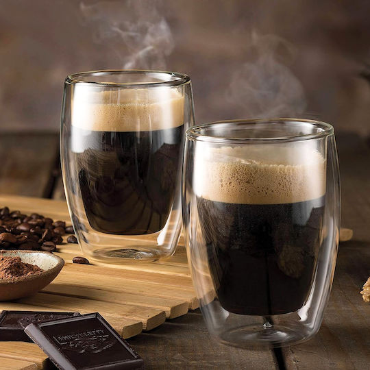 Cheffinger Set 2 Double Wall Drinking Glasses 350ml In Borosilicate Glass Sienna