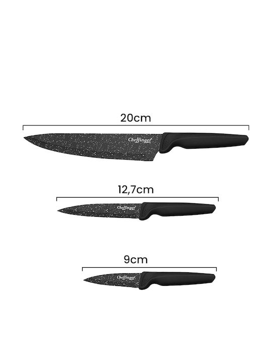 Cheffinger Set 4 Chef Kitchen Knives Marble Coating Sharpener Black