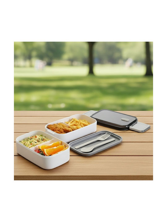 Cheffinger Recipient Alimentar Cu Două Compartimente Pe Două Nivele Capac Etanș Alb Gri