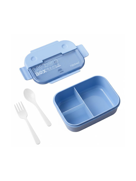 Cheffinger 700ml 3-compartment Food Container Spoon Fork Blue