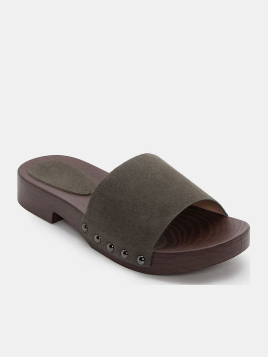 Fără toc Suede Mule în Culoare Kaki
