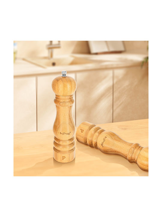 Cheffinger Set 2 Salt Pepper Mills Adjustable Ceramic Grinder Brown Beige