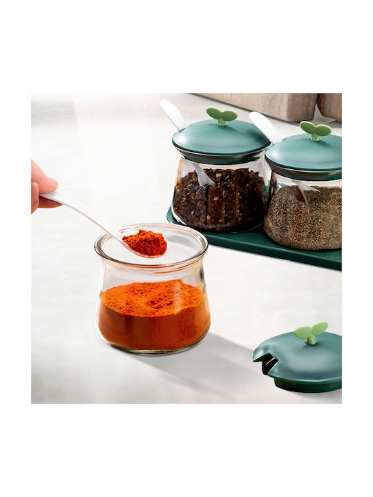 Cheffinger 3-teiliges Glas-Gewürzgläser-Set mit Deckeln aus Kunststoff auf Basis Grün