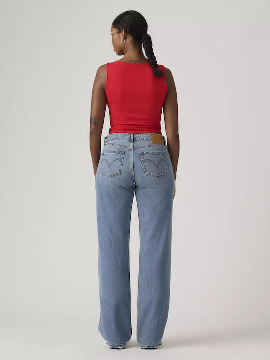 Low Waist Women's Jean Trousers in Loose Fit Medium Wash Blue