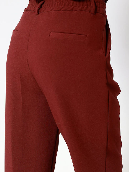 Women's High-waisted Fabric Trousers Bordeaux