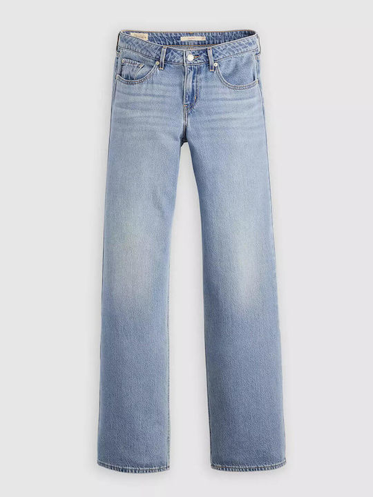 Low Waist Women's Jean Trousers in Loose Fit Medium Wash Blue