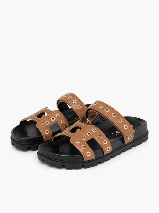 Women's Flat Sandals in Tabac Brown Color