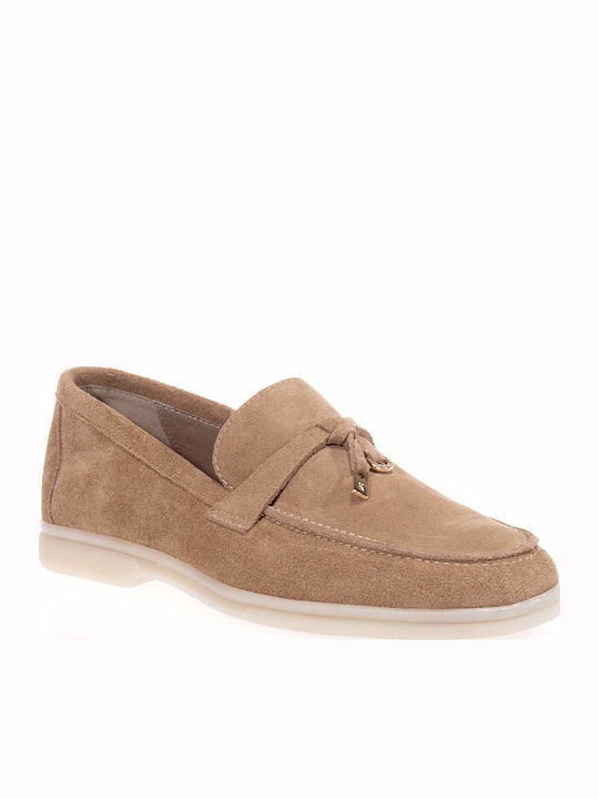 Leather Women's Loafers in Tabac Brown Color