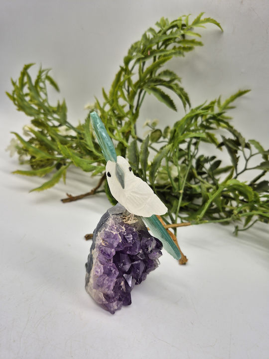Handmade Carved Decorative Parrot With Natural Semi-Precious Stones